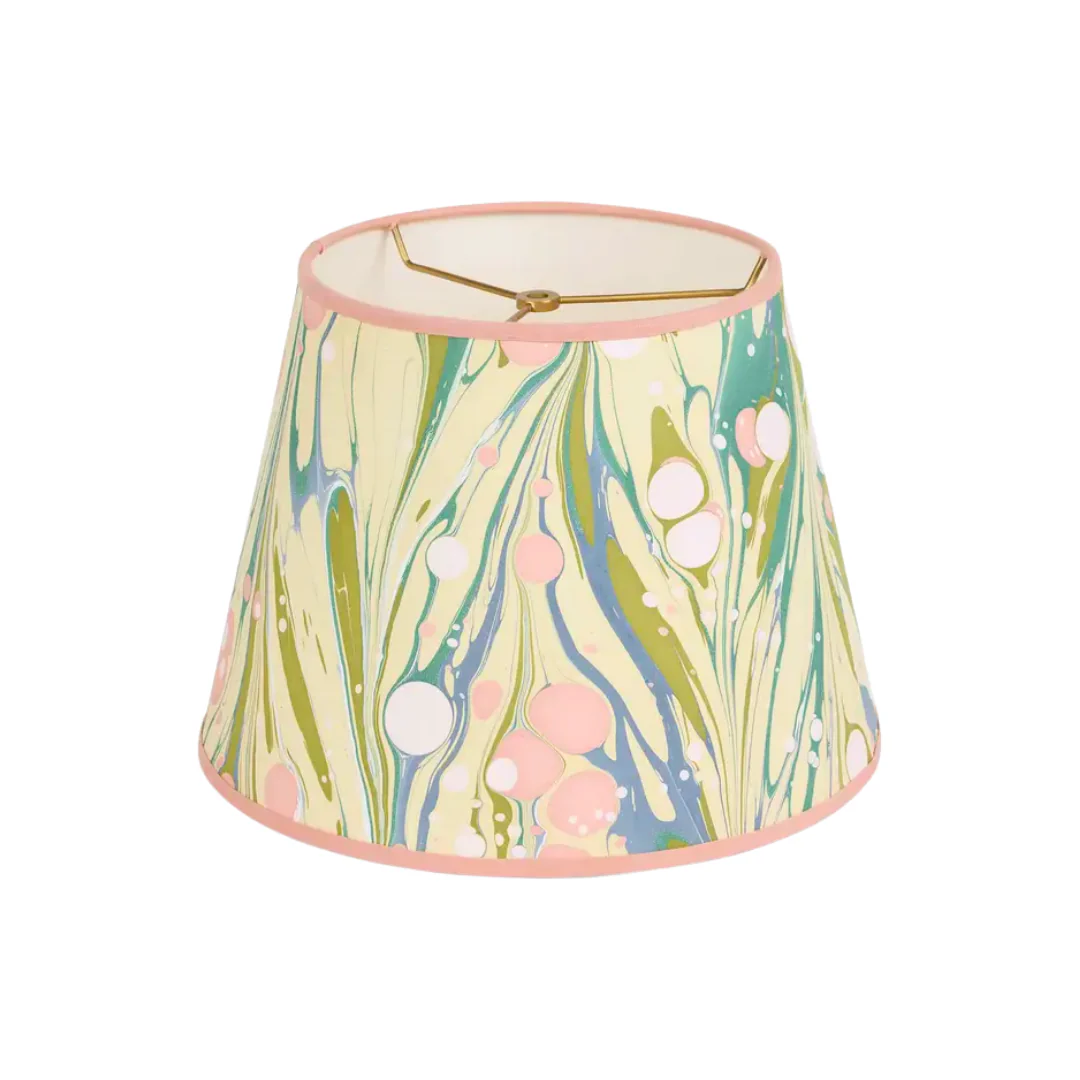 14" Hand-Marbelized Paper Lampshade in Moss Pebbles