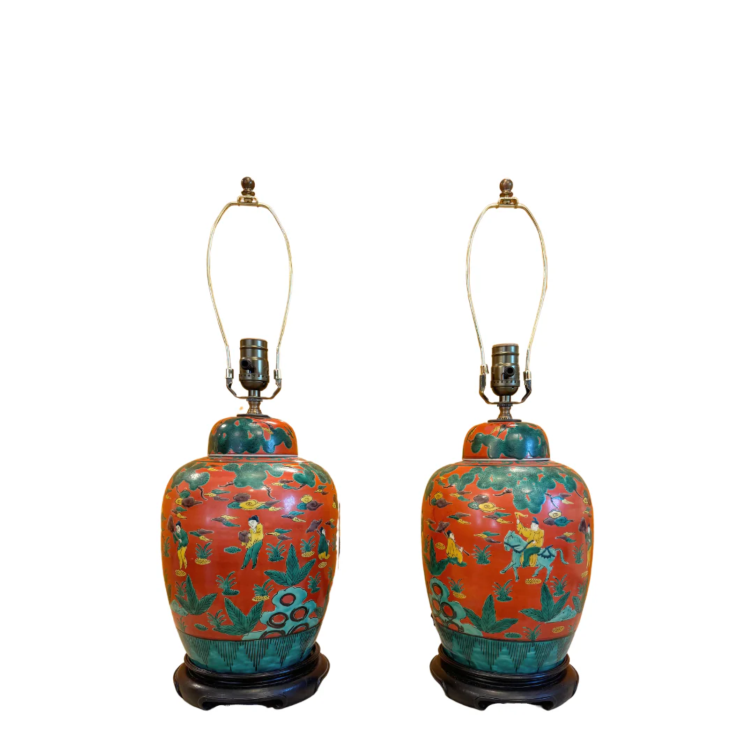A Pair of Vintage Famille Rose Chinese Export Jars, Now Mounted as Lamps