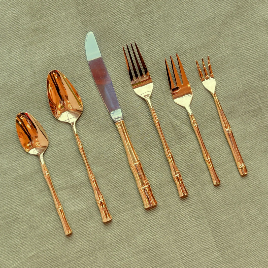 A Set of Vintage Gilt Bamboo Flatware from CD Peacock - Image 5