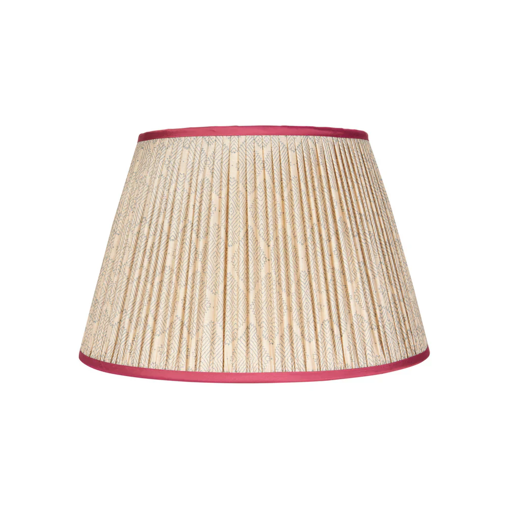 Blue Diamond Geometric Pleated Silk Lampshade with Pink Trim by Penny Morrison
