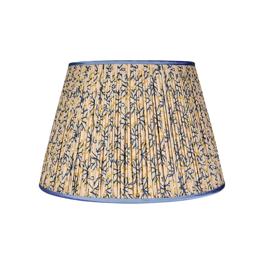 Blue/Yellow Juniper Pleated Lampshade with Blue Trim by Penny Morrison