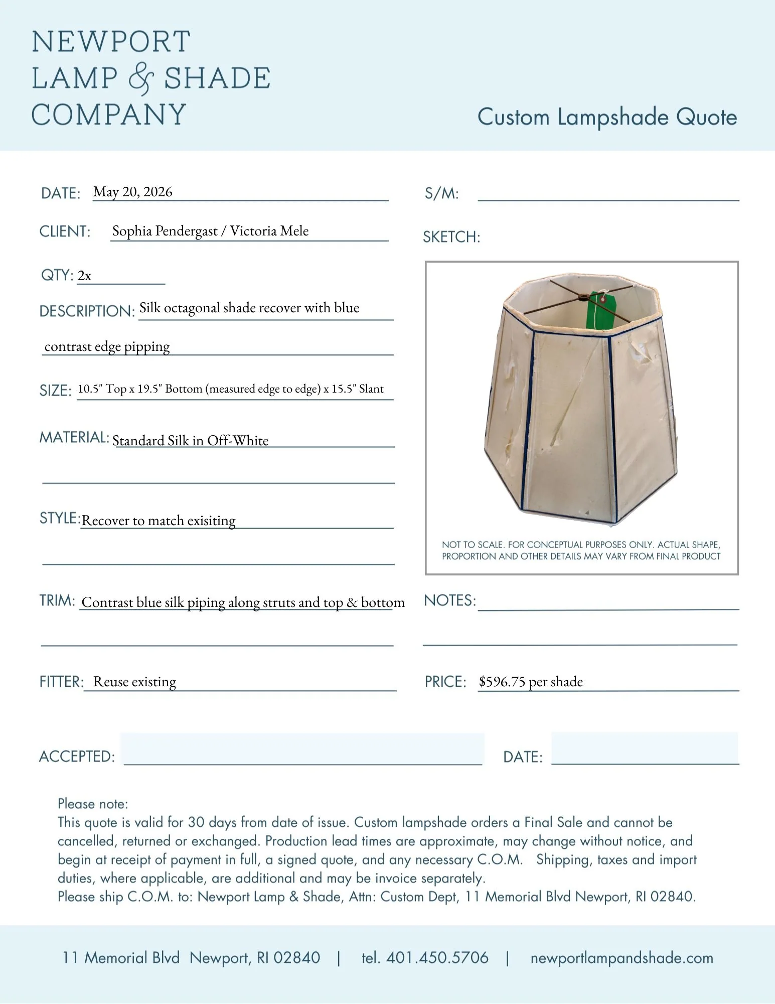 Custom Lampshade Recover - Silk 19.5" Octagon Recover - Sophia Pendergast / Victoria Mele