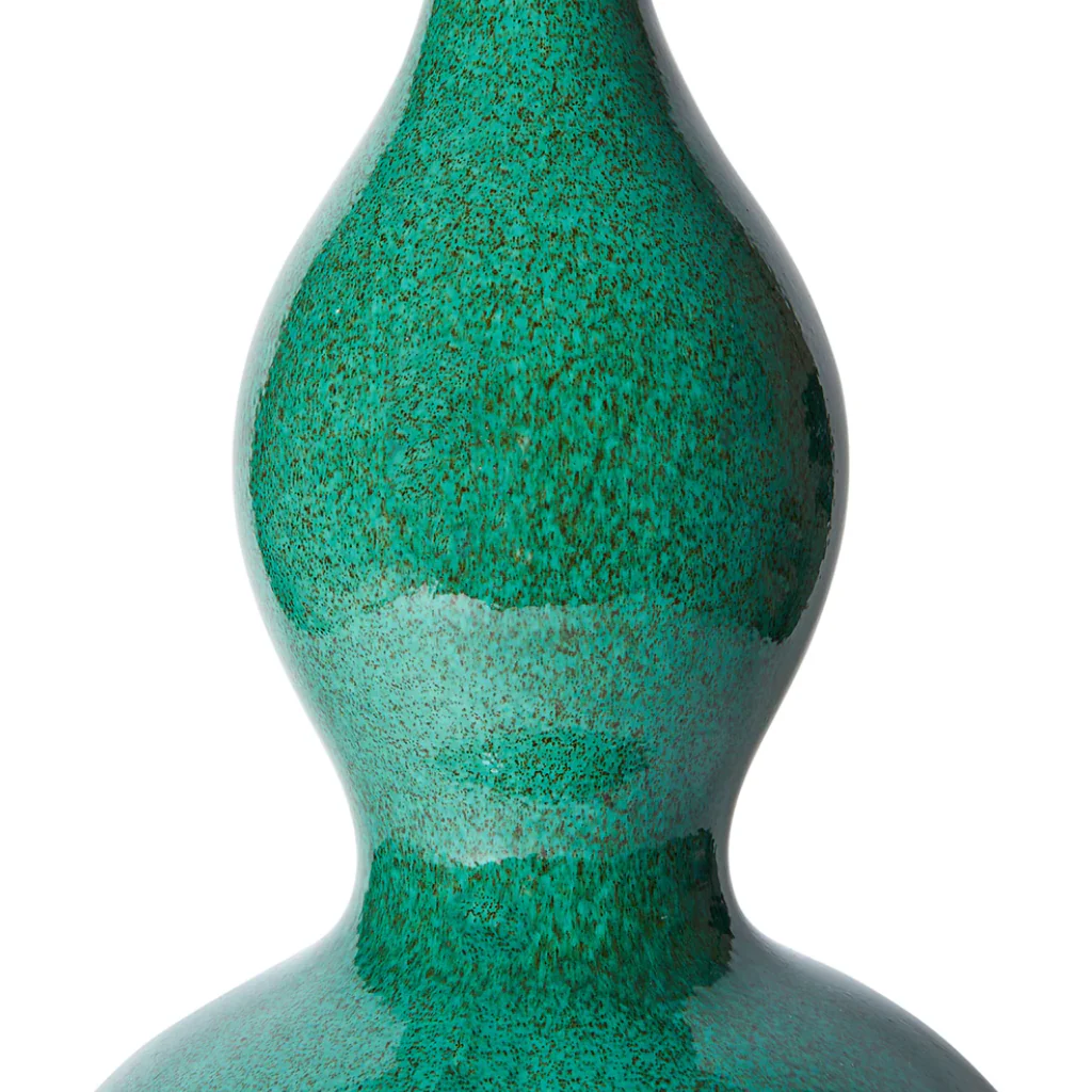 Dark Green Speckled Double Gourd Ceramic Table Lamp by Penny Morrison - Image 3