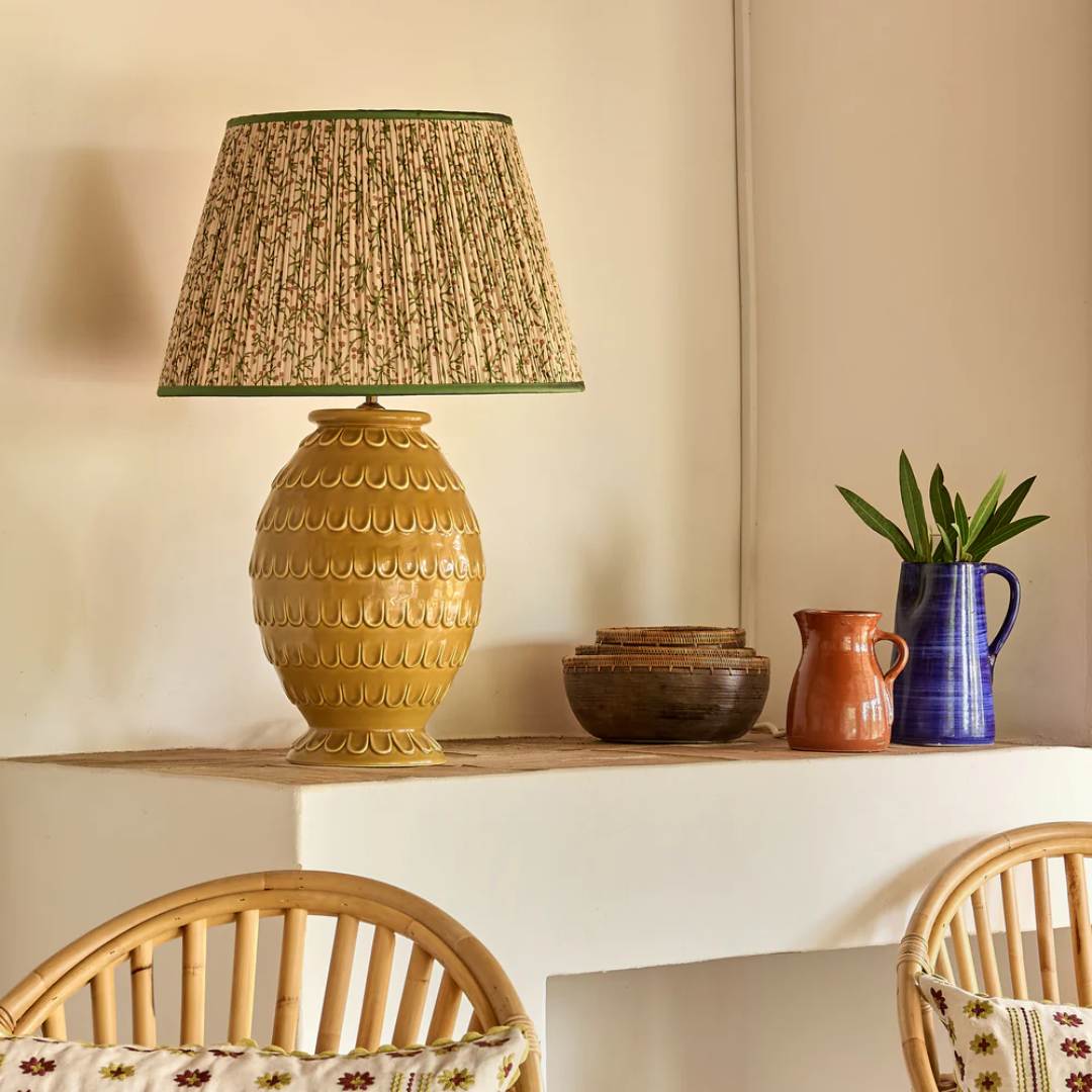 Green/Cinnamon Juniper Pleated Lampshade with Green Trim by Penny Morrison - Image 2