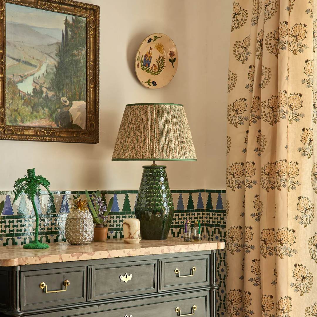 Green/Cinnamon Juniper Pleated Lampshade with Green Trim by Penny Morrison - Image 4