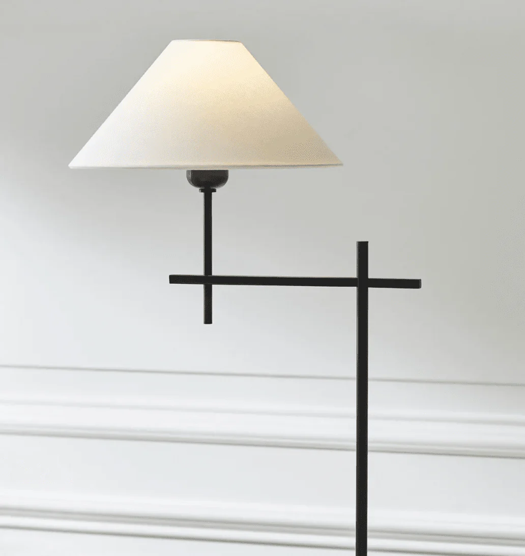 Hackney Bridge Arm Floor Lamp with Flared Linen Lampshade - Image 4