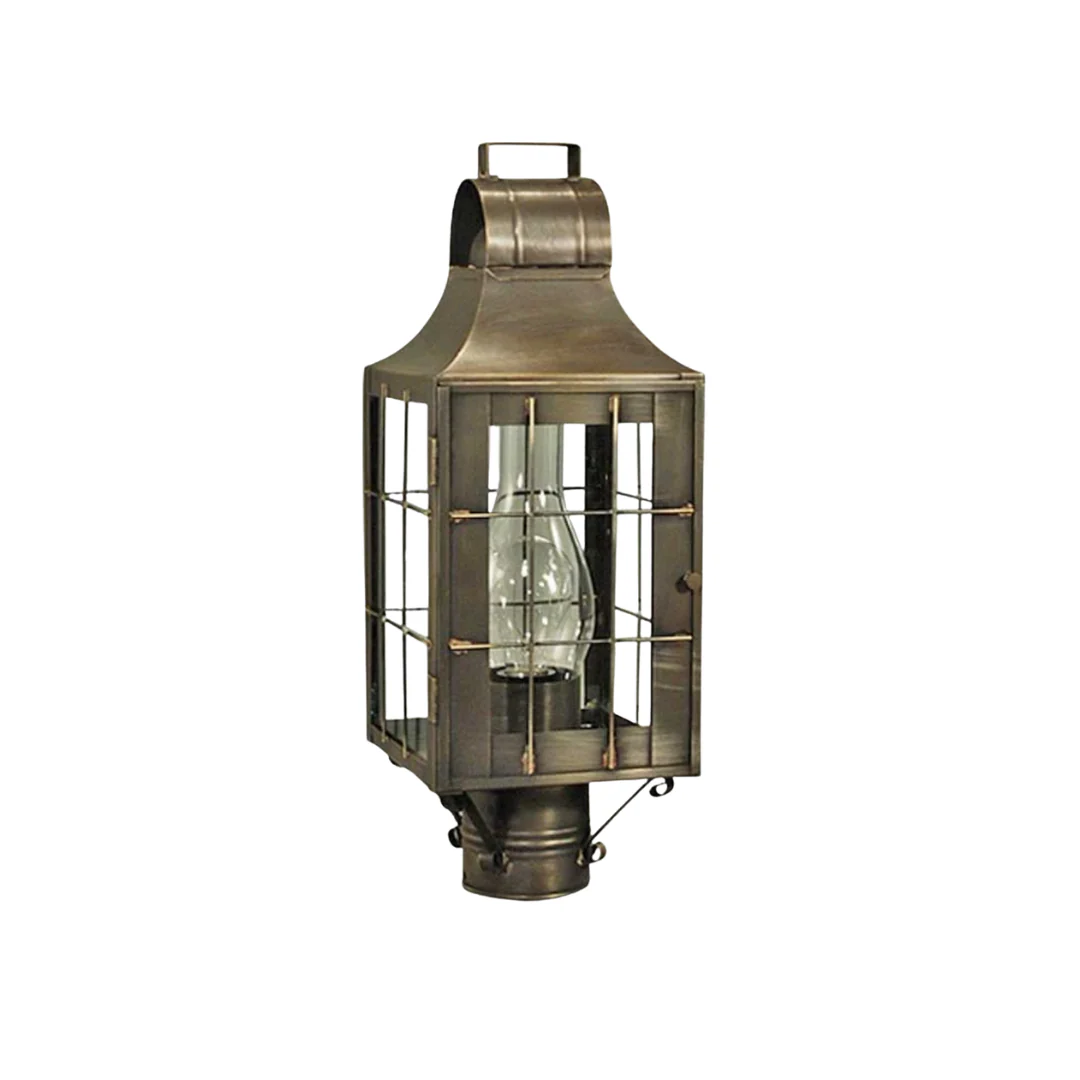 Livery 9233 Post Light in Dark Brass with Chimney and Clear Glass by Northeast Lantern