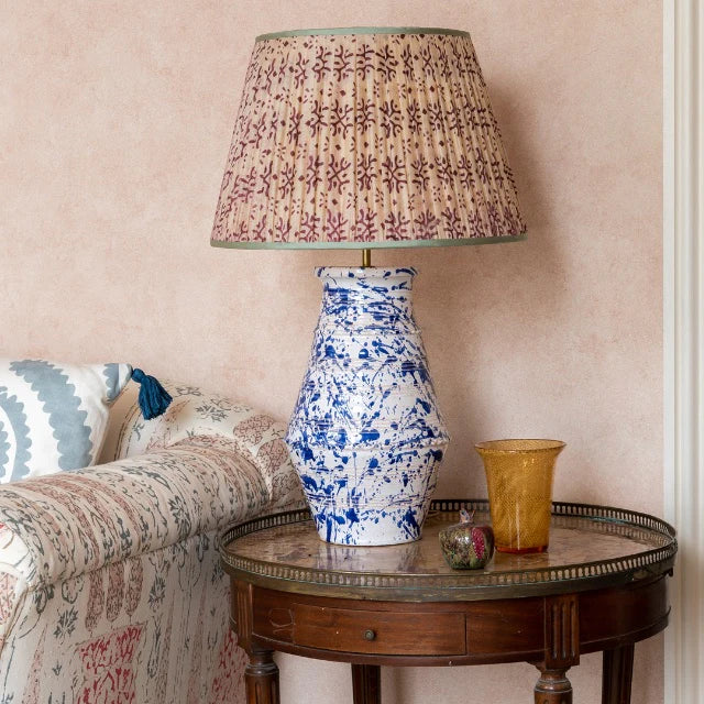 Plum on Cream Pleated Silk Lampshade with Mint Trim by Penny Morrison - Image 5
