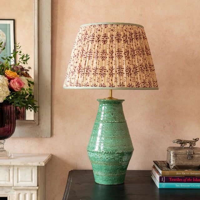 Plum on Cream Pleated Silk Lampshade with Mint Trim by Penny Morrison - Image 6