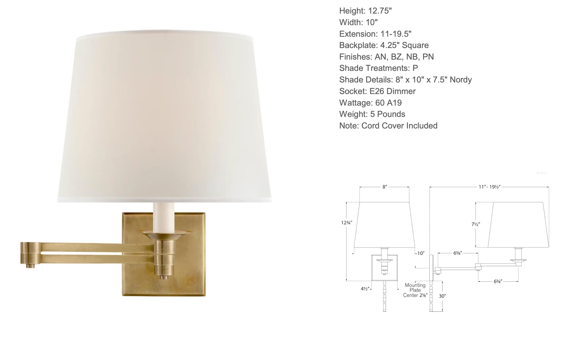 Swing Arm Wall Light in Natural Brass Finish - Image 7